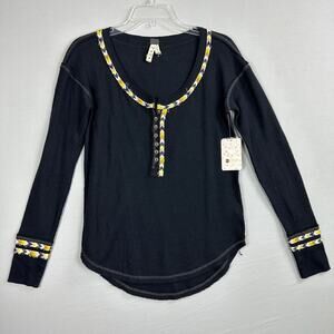 Free People We The Free Embroidered Thermal Henley Women's XS Round Neck  NWT